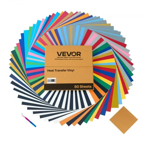 VEVOR Vinylfolie Wärmeübertragung Transferfolie (304,8 x 304,8 mm) 80 Blätter, verschiedene Farben, Plotterfolie kompatibel mit Schneidemaschinen, Aufbügelfolie für T-Shirts Kissen Hüte VEVOR Vinylfolie Wärmeübertragung Transferfolie (304,8 x 304,8 mm) 80 Blätter, verschiedene Farben, Plotterfolie kompatibel mit Schneidemaschinen, Aufbügelfolie für T-Shirts Kissen Hüte