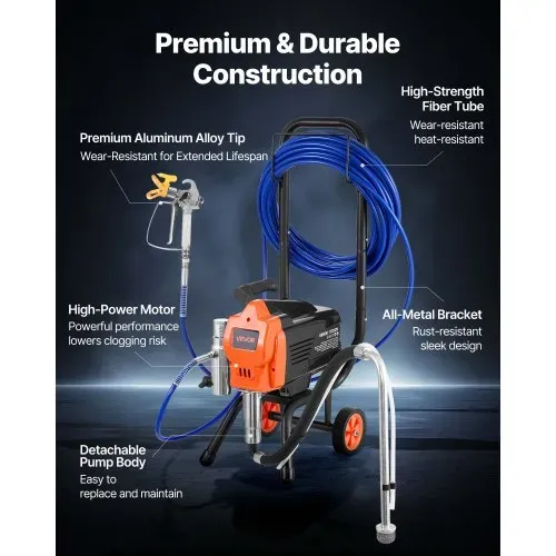 VEVOR Airless-Farbspritzgerät Sprühgerät mit Standfuß 1500 W 3300 psi, Farbsprühsystem mit Reinigungsbürste & Schlauch & Verlängerungsstange & Düsen, Farbsprühgerät für Wohnungen, Gebäude – Bild 5
