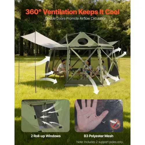 VEVOR Pop-up-Pavillon, 3,96 x 3,96 m, 13-seitiges, kugelförmiges Campingzelt mit abnehmbarem Dach & Tragetasche, 360°-Belüftung, Sonnenschutz, Partyzelt für 10–12 Personen, Grün – Bild 5