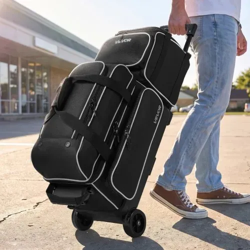VEVOR 1 Bowlingtasche mit Rollen + 1 Bowlingtasche (Mini) für 2+1 Kugeln 600D Oxford Weiß Schwarz, für Schuhe bis US-Größe 16 und Zubehör, mit Teleskopgriff (bis zu 1016 mm) und Doppellagigen Ablagen – Bild 7