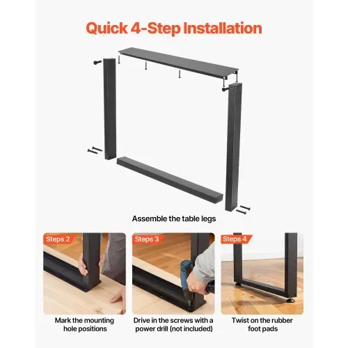 VEVOR Tischkufen aus Vierkantprofilen 2er-Set 750x900 mm, Tischuntergestell max. 1000 kg, Tischbeine, Möbelfüße, Tischgestell, Tischfüße für Schreibtische, Couchtisch, Esstische, Schwarz – Bild 5