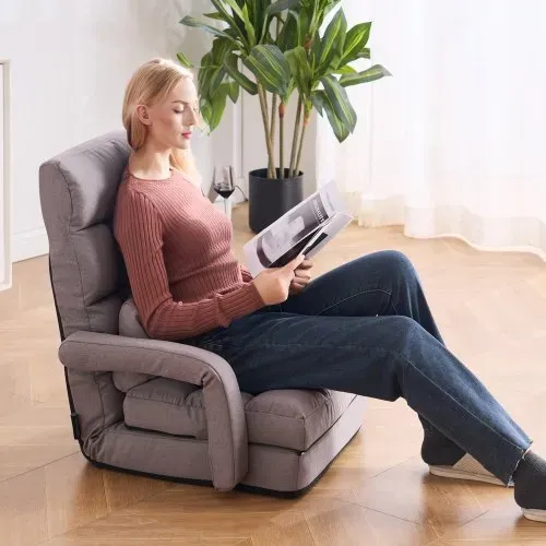 VEVOR Bodenstuhl Boden-Gaming Stuhl mit 5 einstellbaren Positionen & Rückenlehne, klappbarer Sofastuhl mit Armlehne für Erwachsene, Sofa-Liegebett mit Rückenkissen für Schlafzimmer, Grau – Bild 7