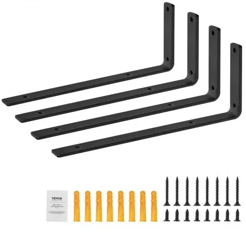 VEVOR Regalhalterung, robuste schwebende Regalträger 256 x 155 mm, 4 Stück Halterungen für Regale, 5 mm dicke mattschwarze L-Regalhalter, Regalhalterungen aus Stahl mit 72,6 kg Tragkraft – Bild 8
