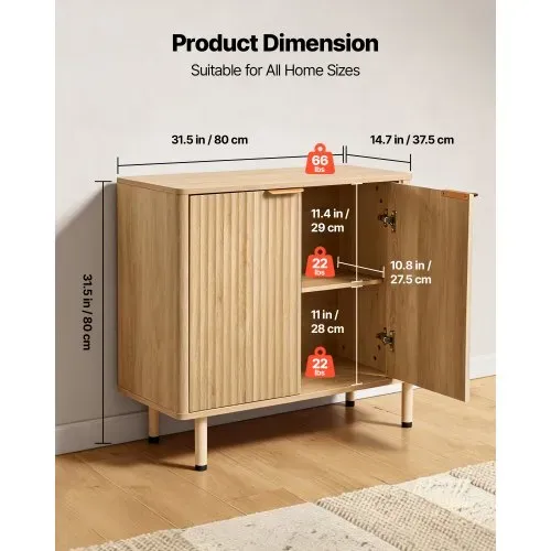 VEVOR Sideboard Küchenschrank mit 2 Ablageflächen, Buffetschrank im mittelalterlichen Stil für Wohnzimmer Eingangsbereich Küche, Aufbewahrungsschrank 80 x 37,5 x 80 cm Eiche Küchenbuffet – Bild 2