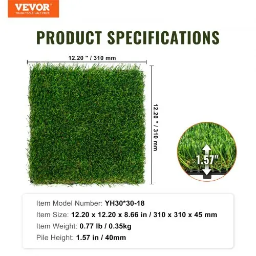 VEVOR Kunstrasenfliesen-Set für ineinandergreifende Rasenfläche 18er-Set 31x31cm Kunstrasen selbstentleerende Matte Bodenbelag Dekor-Pad perfekt für Mehrzweck-Hundematten im Innen- und Außenbereich – Bild 6