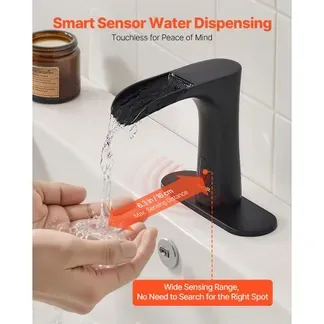 VEVOR berührungsloser Waschtischhahn (Mattschwarz) Badezimmer, automatische Waschtischarmatur, Sensorhahn mit Lochabdeckung, batteriebetriebener Wasserhahn Toilettenhahn Waschbeckenarmatur VEVOR berührungsloser Waschtischhahn (Mattschwarz) Badezimmer, automatische Waschtischarmatur, Sensorhahn mit Lochabdeckung, batteriebetriebener Wasserhahn Toilettenhahn Waschbeckenarmatur