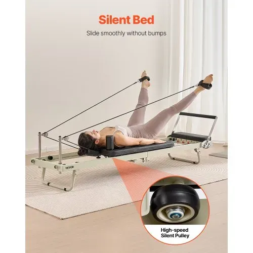 VEVOR faltbarer Pilates Reformer Trainingsgerät für den Einsatz im Heim-Fitnessstudio, Pilates-Bett mit doppeltem Widerstand – Feder & Kordel, für Fortgeschrittene und Anfänger, bis zu 181,44 kg – Bild 3