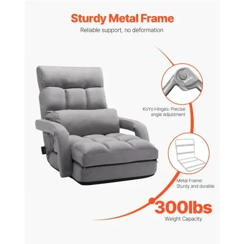 VEVOR Bodenstuhl Boden-Gaming Stuhl mit 5 einstellbaren Positionen & Rückenlehne, klappbarer Sofastuhl mit Armlehne für Erwachsene, Sofa-Liegebett mit Rückenkissen für Schlafzimmer, Grau – Bild 3