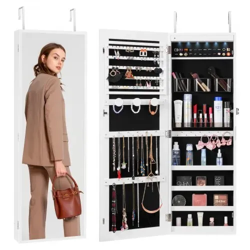 VEVOR abschließbarer Schmuckschrank Schmuckspiegelschrank 108cm Hohe, Aufbewahrung von Juwelen mit Ganzkörperspiegel, Schmuckspiegel-Organizer mit LED-Innenbeleuchtung & Samtfutter, Weiß VEVOR abschließbarer Schmuckschrank Schmuckspiegelschrank 108cm Hohe, Aufbewahrung von Juwelen mit Ganzkörperspiegel, Schmuckspiegel-Organizer mit LED-Innenbeleuchtung & Samtfutter, Weiß