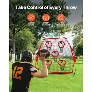 VEVOR Fußballtrainer Wurfnetz Übungsnetz (2170 x 1255 x 2230 mm) mit 5 Zieltaschen & tragbarer Aufbewahrungstasche & Bogenrahmen, Training für die Passgenauigkeit des Quarterbacks, rot VEVOR Fußballtrainer Wurfnetz Übungsnetz (2170 x 1255 x 2230 mm) mit 5 Zieltaschen & tragbarer Aufbewahrungstasche & Bogenrahmen, Training für die Passgenauigkeit des Quarterbacks, rot