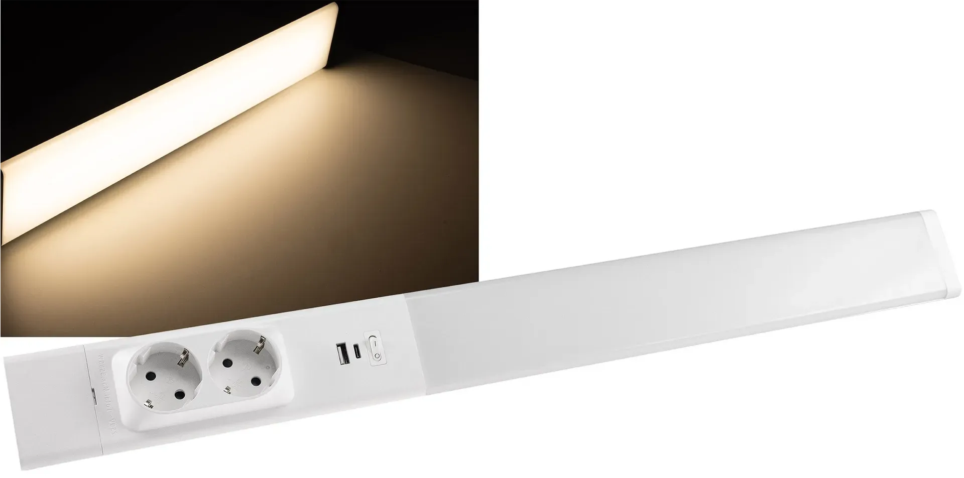 LED Unterbauleuchte “Arusha”, weiß USB A+C PD, 60cm, Licht warmweiß LED Unterbauleuchte “Arusha”, weiß USB A+C PD, 60cm, Licht warmweiß