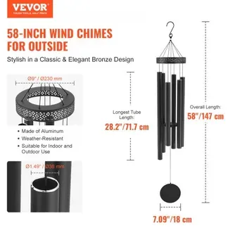 VEVOR Windspiel für draußen, 58 Zoll, Windspiel mit tiefem Ton und 6 Röhren, einzigartiges großes Gedenk-Windspiel zum Jahrestag, tolle Außendekoration für Ihre Terrasse, Veranda, Ihren Garten und Hinterhof, schwarz VEVOR Windspiel für draußen, 58 Zoll, Windspiel mit tiefem Ton und 6 Röhren, einzigartiges großes Gedenk-Windspiel zum Jahrestag, tolle Außendekoration für Ihre Terrasse, Veranda, Ihren Garten und Hinterhof, schwarz