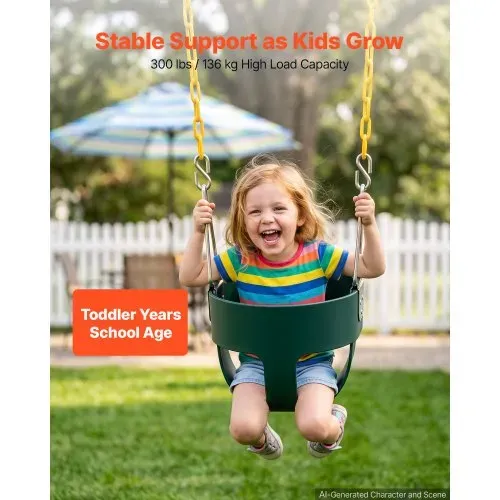 VEVOR Kinderschaukel 136 kg Schaukel Hohe Rückenlehne Vollschalensitz Grün, für Spielplätze im Garten & Indoor, Beschichtete Ketten & Karabiner, Komplett Montierter Sitz für Kinder ab 3 Jahren, CE/CPC – Bild 3