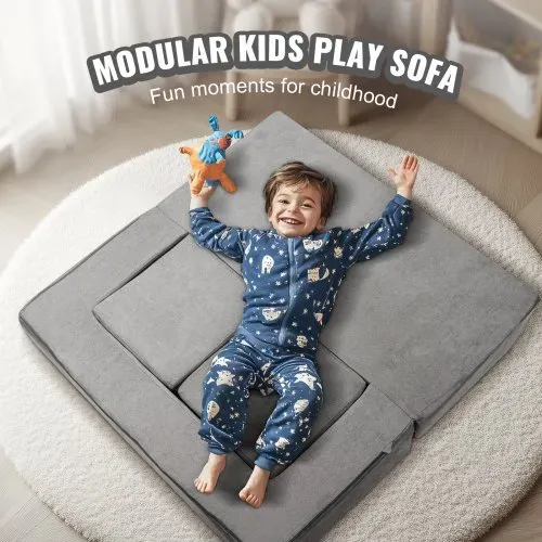 VEVOR Spielsofa Kindersofa aus Chenille-Stoff Bausteine 4-teilig, Kinderspielsofa mit abnehmbarem Bezug 90 kg belastbar, umwandelbares Kindersofa Spielzimmermöbel zum Schlafen Lesen Dunkelgrau – Bild 5