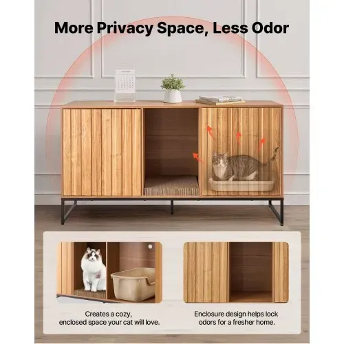 VEVOR Katzenschrank, 1200x450x665 mm, Katzentoilette mit Kratzpad & Stauraum, Katzenklo Schrank, Katzenhaus, passend für die meisten Katzentoiletten, für Schlafzimmer & Wohnzimmer – Bild 2