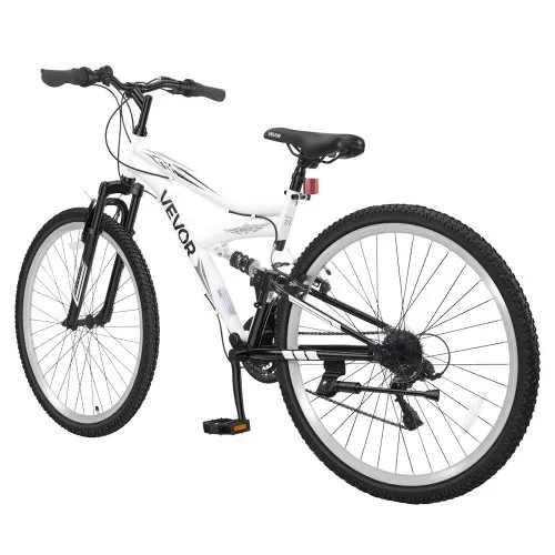 VEVOR Mountainbike für Damen Herren 27,5 Zoll Fahrrad 18-Gang Schwarz Weiß Ideal für Erwachsene, Kohlenstoffstahlrahmen, mit Vollfederung, 120 kg Tragkraft, Klingel, Reflektoren & Verstellbarem Sattel – Bild 9