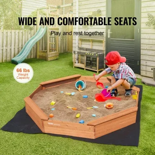 VEVOR Holzsandkasten mit Abdeckung, achteckiger Sandkasten, Sandgrube mit 4 Sitzplätzen & Bodenauskleidung, Kindersandkasten für den Garten, Geschenk für Jungen & Mädchen im Alter von 3–12 Jahren – Bild 4