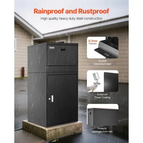 VEVOR Paketbriefkasten 500x398x980mm, Paketkasten mit Schloss, Paketbriefbox aus verzinktem Stahl mit Diebstahlschutz-Design, Packstation für Zuhause und das Büro, Schwarz – Bild 2