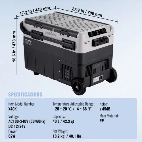 VEVOR Tragbarer Autokühlschrank, 12-Volt-Autokühlschrank, 40 l / 42,3 qt tragbarer Zweizonen-Gefrierschrank, -20 °C bis 20 °C einstellbare Temperatur, Kompressorkühler für Zuhause, Outdoor, Camping, Wohnmobil, Auto – Bild 6