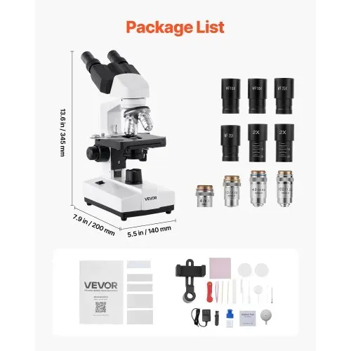 VEVOR Binokularmikroskop für Erwachsene, Profi Mikroskop-Set mit 40-5000-facher Vergrößerung & zweistufigem Mikroskop & 2 Okularsätzen, Verbundmikroskop inkl. LED-Licht & Telefonhalterung – Bild 6
