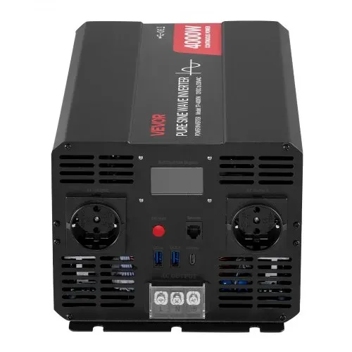 VEVOR 4000 W Wechselrichter, 12 V DC auf 230 V AC, reiner Sinus-Wechselrichter, mit LCD-Display, Fernbedienung, 2 USB-Anschlüssen, 2 AC-Steckdosen, Typ-C-Anschluss, für RV, LKW im Freien – Bild 10