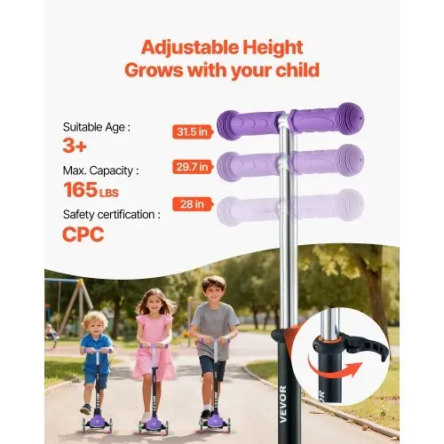 VEVOR Scooter (3 Räder) ab 3 Jahren, Cityroller Kinderroller mit leuchtenden Rädern & höhenverstellbarem Lenker & rutschfestem Deck & leichtem Aluminiumrahmen, Tretroller bis zu 75 kg, Lila VEVOR Scooter (3 Räder) ab 3 Jahren, Cityroller Kinderroller mit leuchtenden Rädern & höhenverstellbarem Lenker & rutschfestem Deck & leichtem Aluminiumrahmen, Tretroller bis zu 75 kg, Lila