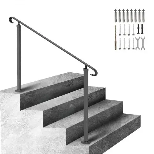 VEVOR Treppengeländer 140x13,5x97 cm Handlauf Geländer Höhe(bis zu 48 cm) & Winkel(0-52,8°) einstellbar Eingangsgeländer Eisenhandlauf Ideal für 2 oder 3 stufige Treppen mit Installationskit Schwarz – Bild 8