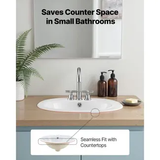 VEVOR Halbeinbauwaschbecken Handwaschbecken 485 x 425 mm ovales Aufsatzwaschbecken mit Überlauf & 3 Wasserhahnlöchern, modernes Einbauwaschbecken für kleine Räume Küchen Badezimmer Weiß VEVOR Halbeinbauwaschbecken Handwaschbecken 485 x 425 mm ovales Aufsatzwaschbecken mit Überlauf & 3 Wasserhahnlöchern, modernes Einbauwaschbecken für kleine Räume Küchen Badezimmer Weiß