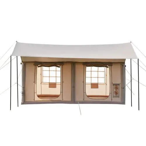 VEVOR Aufblasbares Zelt Luftzelt 5-8 Personen mit Pumpe & Sonnendach Beige, für Outdoor-Aktivität Wasserabweisendes 420D Oxford-Gewebe mit Dachfenster Ofenrohrdurchführung & Netzfenster Windstabil – Bild 10