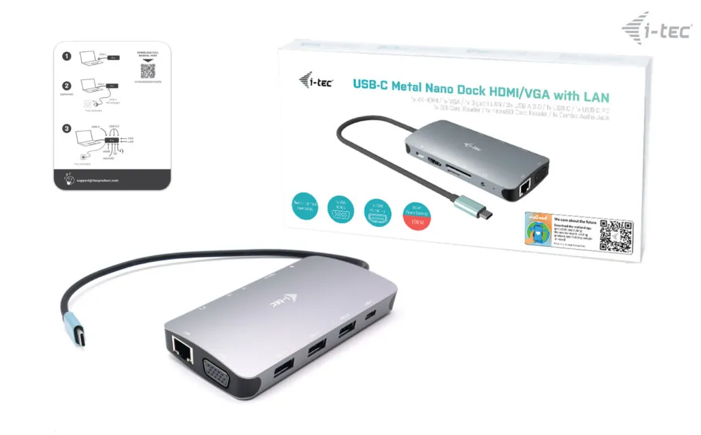 i-tec Metal USB-C Travel Nano Dock HDMI/VGA with LAN + Power Delivery 100 W – Bild 7