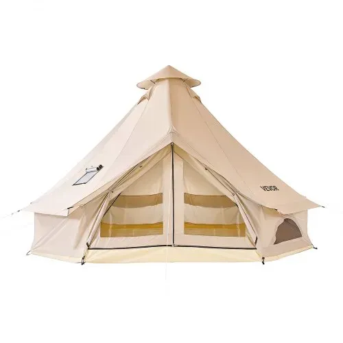 VEVOR Oxford Glockenzelt, 3 m Jurte, 4 Jahreszeiten, mit Ofenrohrdurchführung, bis zu 3 Personen, mit Abnehmbarem Boden (Reißverschluss), ideal für Familien-Camping, & Outdoor-Aktivitäten, Beige – Bild 8
