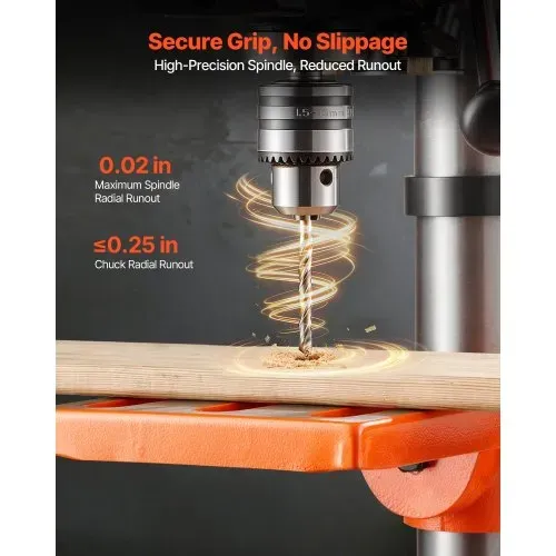 VEVOR Tischbohrmaschine 254 mm, Säulenbohrmaschine 400 W, Standbohrmaschine mit Drehzahlregelung 440 bis 2600 U/min, Laser, Neigbarer Tisch 45° & LED, Bohrmaschine für Holz- & Metallbearbeitung – Bild 5