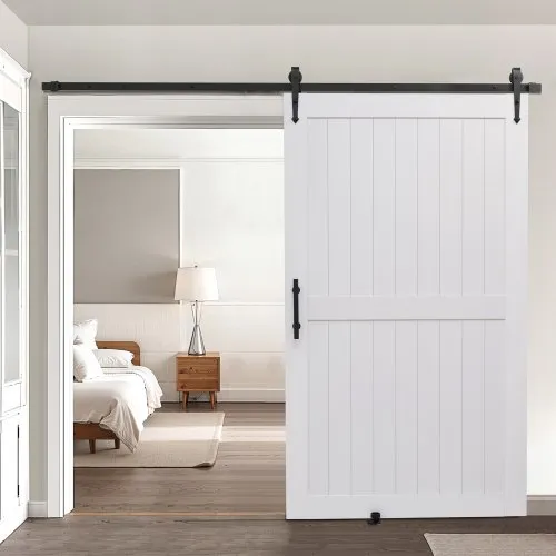 VEVOR Schiebetür im Scheunenstil Schiebetürsystem (1219 x 2134 mm) aus hochfesten MDF-Platten, Scheunentor mit Hardware-Kit & wasserfester PVC-Oberfläche & H-Rahmen für Wohnzimmer Badezimmer Weiß VEVOR Schiebetür im Scheunenstil Schiebetürsystem (1219 x 2134 mm) aus hochfesten MDF-Platten, Scheunentor mit Hardware-Kit & wasserfester PVC-Oberfläche & H-Rahmen für Wohnzimmer Badezimmer Weiß