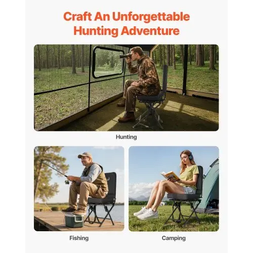 VEVOR Faltstuhl Campingstuhl Anglerstuhl mit Rückenlehne & verstellbarem Schultergurt Klappstuhl Gartenstuhl (136 kg belastbar) 360° geräuschlos drehbar, für Picknick Garten Outdoor Schwarz – Bild 5