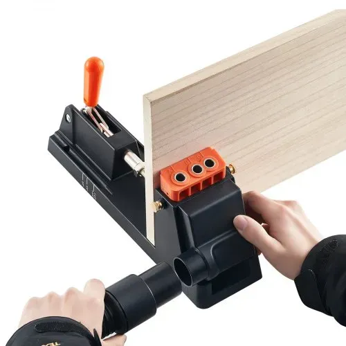 VEVOR Pocket Hole Jig, 12,7 bis 38,1mm, Schrägloch Positionierer, Taschenlochbohrlehren-Set mit Staubabsaugungsadapter, Abnehmbarem Führungsblock, Bohrer, Anschlagring, für Holzbearbeitung – Bild 9