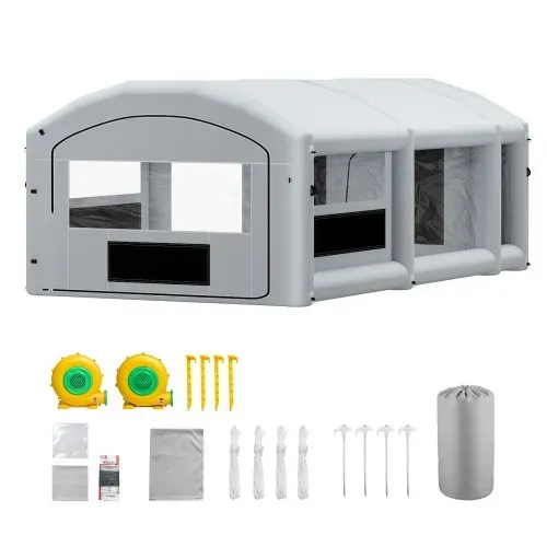 VEVOR Aufblasbare Lackierkabine 8x4,5x3 m Spritzkabine Autolackierzelt Grau, mit 750-W- & 950-W-Gebläsen Aktivkohlefiltration Umkleidebereich PVC-Fenster für Mittelgroße Pickups Große Möbel Tragbar – Bild 8