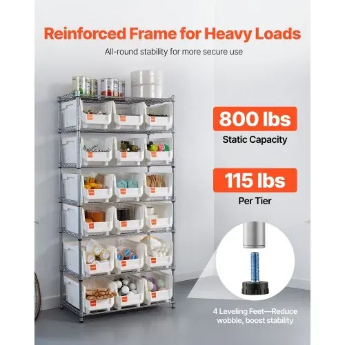 VEVOR Standregal, Lagerregal mit 7 Ebenen & 18 Stapelboxen, Bücherregal, Küchenregal mit Rollen, Werkzeugaufbewahrung für Garage, Lager, Büro, Restaurant, Klassenzimmer, Küche, 690x355x1490 mm – Bild 2