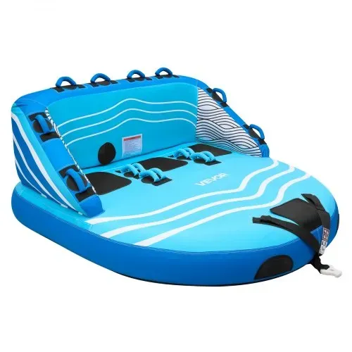 VEVOR Towable Tube für Boote, Wassersport-Schleppreifen für 3 Personen, bis 231 kg Tragfähigkeit, mit 2 Zugpunkten, Nylonhülle, Gepolsterten Griffen und Sicherheitsventil, für Seen, Flüsse, Blau – Bild 8