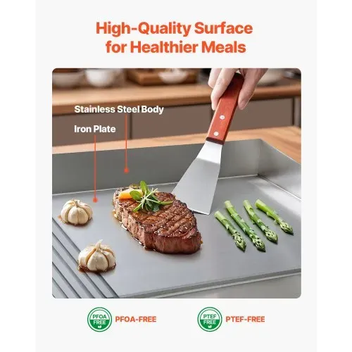 VEVOR Gewerbliche Elektrische Grillplatte 4400 W, Tischgrillplatte 725x400 mm Grillfläche, 50–300 °C, Elektrogrill, halb Gerillt, halb Glatt, mit 2 Spateln und 2 Bürsten, für Steaks BBQ, Ohne Stecker – Bild 4