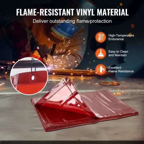 VEVOR Schweißvorhang 1,8 x 2,4 m Schweißschutzvorhang aus Flammhemmendem Vinyl Schweißschutzwand mit 4 Schwenkrädern und einem 6-stufigen UV-Schutz Schweißerdecke Schweißschutz Rot – Bild 3