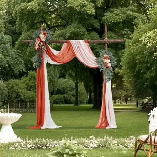VEVOR Blumenset für Hochzeit Bogen, orangefarbene Blumen für Traubogen mit Vorhängen (4er-Set) – 2 Blumenarrangements, 2 transparente Vorhänge, für Zeremoniensträuße, Empfangshintergrunddekoration – Bild 7
