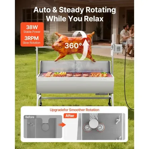 VEVOR Drehspießgrill 38 W Spanferkelgrill Lammgrill Holzkohlegrill (1218 mm Grilllänge) mit 60 kg Tragkraft & Rädern & 4-facher Höhenverstellung & Schutzblech, Elektrogrill-Set für Camping VEVOR Drehspießgrill 38 W Spanferkelgrill Lammgrill Holzkohlegrill (1218 mm Grilllänge) mit 60 kg Tragkraft & Rädern & 4-facher Höhenverstellung & Schutzblech, Elektrogrill-Set für Camping
