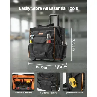 VEVOR Werkzeugtasche mit Rollen, 50 kg Tragkraft, 25 Taschen, Arbeitsrucksack, verstellbarer Teleskopgriff & stabiler Standfuß, Werkzeugtaschen-Organizer für Bau, Mechanik, 390x290x420 mm VEVOR Werkzeugtasche mit Rollen, 50 kg Tragkraft, 25 Taschen, Arbeitsrucksack, verstellbarer Teleskopgriff & stabiler Standfuß, Werkzeugtaschen-Organizer für Bau, Mechanik, 390x290x420 mm
