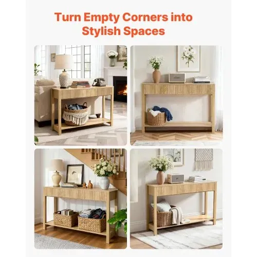 VEVOR Konsolentisch Beistelltisch mit Schubladen & Ablagefach, schmaler rechteckiger Eingangstisch aus MDF + Spanplatte für Flur Schlafzimmer Wohnzimmer Foyer, Flurtisch 120 x 30 x 80 cm Naturholz – Bild 6
