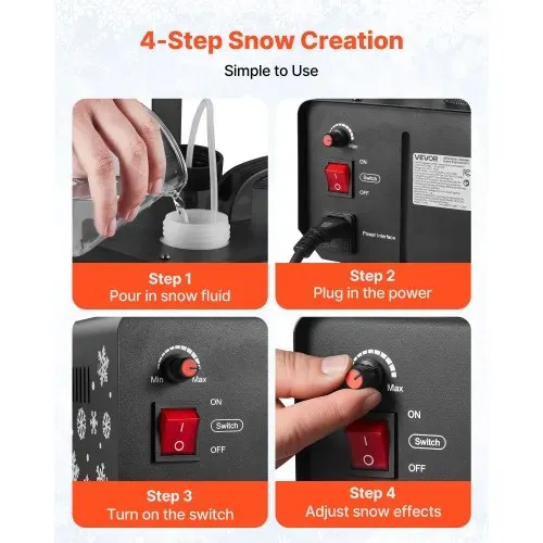 VEVOR Schneemaschine, 650-W-Schneekanone, Kunstschneeerzeuger, Schneeflockenmaschine, Kunstschneeflockenmaschine für den Innen- & Außenbereich für Feiertage, DJ-Partys, Weihnachtsdekoration – Bild 4