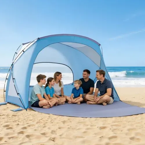 VEVOR Strandmuschel Sonnenschutz für 6 Personen, UPF 50+ Schutz, Tragbares Strandzelt mit Tragetasche & Bodenverankerungen, Stabiler Strandsonnenschirm für Camping Angeln Picknick, Sonnenzelt – Bild 7