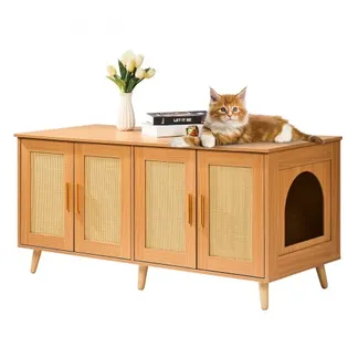 VEVOR Katzentoilettengehäuse für 2 Katzen, Katzentoilettenmöbel versteckt mit Rattan-verzierten Türen, Katzentoilettenschrank aus Holz passt in die meisten Katzentoiletten, 119,4 cm L x 40,1 cm B x 55,6 cm H, Natur VEVOR Katzentoilettengehäuse für 2 Katzen, Katzentoilettenmöbel versteckt mit Rattan-verzierten Türen, Katzentoilettenschrank aus Holz passt in die meisten Katzentoiletten, 119,4 cm L x 40,1 cm B x 55,6 cm H, Natur