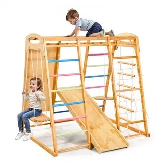 VEVOR Indoor Spielplatz Klettergerüst (9 in 1) aus Holz, 113 kg belastbares Montessori-Kletterspielzeug-Set mit Schaukeln/Klettergerüst/Rutsche/Holzleiter/Strickleiter/Kletternetz/Fels/Stange/Seil VEVOR Indoor Spielplatz Klettergerüst (9 in 1) aus Holz, 113 kg belastbares Montessori-Kletterspielzeug-Set mit Schaukeln/Klettergerüst/Rutsche/Holzleiter/Strickleiter/Kletternetz/Fels/Stange/Seil