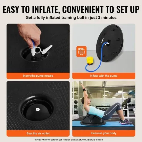 VEVOR Halb-Gymnastikball-Trainer, 23 Zoll Balance Ball Trainer, 660 lbs Tragkraft Stabilitätsball, Yoga-Ball mit Widerstandsbändern und Pumpe, Kraft-Fitnessball für das Heim-Fitnessstudio, Ganzkörpertraining, Schwarz – Bild 4
