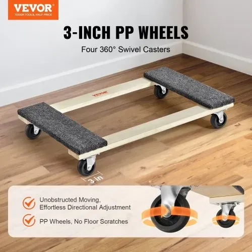 VEVOR Möbelwagen, Möbelwagen, 4 Räder, tragbare bewegliche Rollen, robust, ineinandergreifend, klein, flach, für schwere Möbel, 2 Stück, 40,6 x 27,9 cm, 227,8 kg Kapazität, schwarz VEVOR Möbelwagen, Möbelwagen, 4 Räder, tragbare bewegliche Rollen, robust, ineinandergreifend, klein, flach, für schwere Möbel, 2 Stück, 40,6 x 27,9 cm, 227,8 kg Kapazität, schwarz